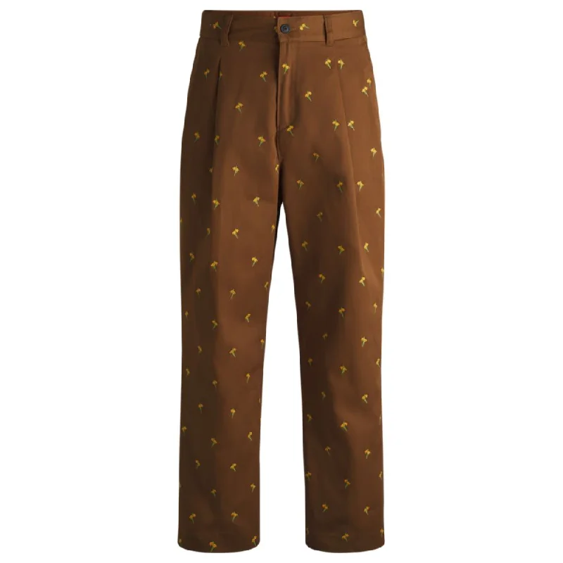 Flash sale alert! Shop fashion-forward clothing at discounted prices. Flat-fronted trousers in floral-embroidered twill Flash sale alert! Shop fashion-forward clothing at discounted prices. Flat-fronted trousers in floral-embroidered twill