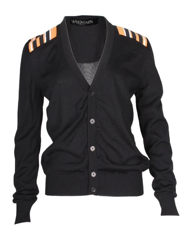 Get trendy clothes for less – Big savings on fashion basics! Balmain Stripe Detail Cardigan in Black Wool Get trendy clothes for less – Big savings on fashion basics! Balmain Stripe Detail Cardigan in Black Wool
