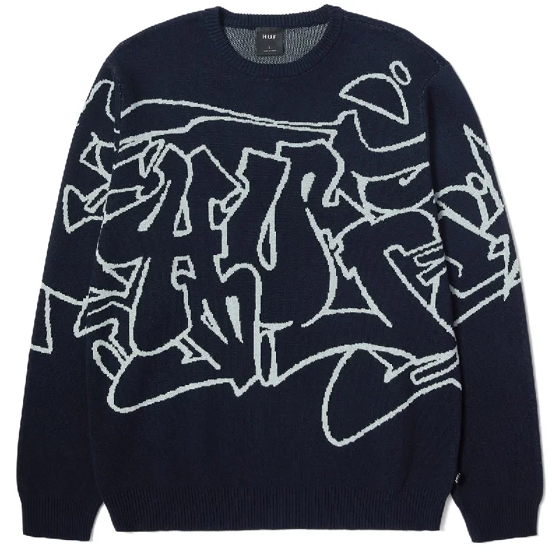 Shop stylish and affordable clothes –   Huf Outlines Crewneck Sweater - Navy