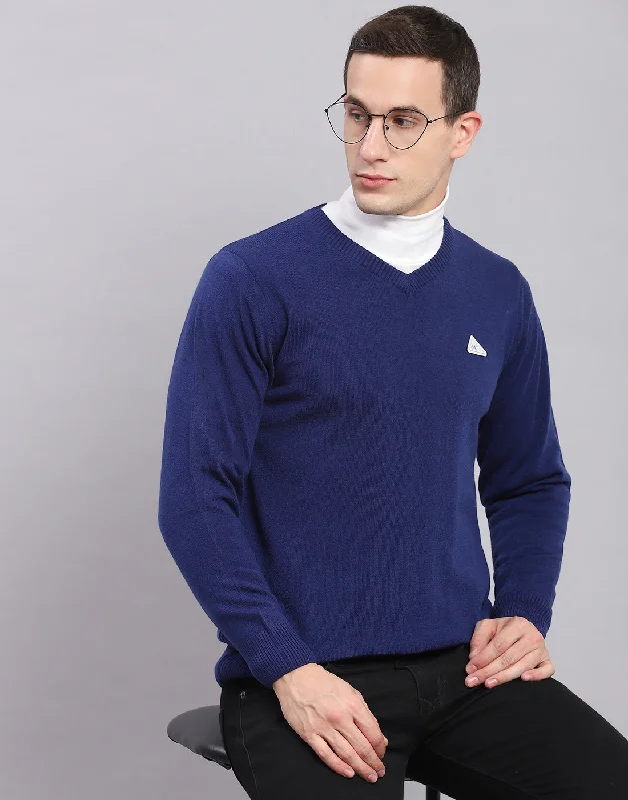 Exclusive deals on men’s fashion – Shop now and save big!  Men Blue Solid V Neck Full Sleeve Pullover