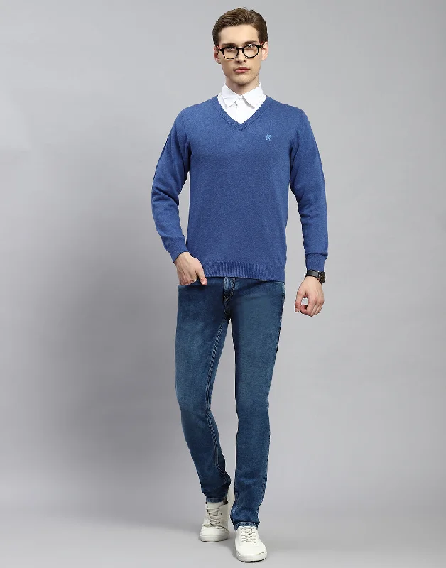 End-of-season clothing sale – Shop now for big savings!  Men Blue Solid V Neck Full Sleeve Pullover