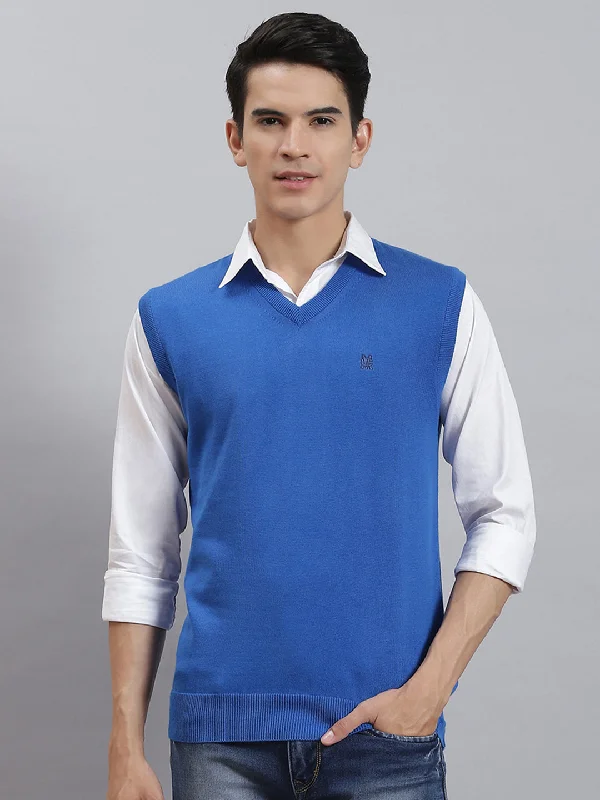 Save on stylish, high-quality clothing for every occasion – Men Blue Solid V Neck Sleeveless Sweaters/Pullovers Save on stylish, high-quality clothing for every occasion – Men Blue Solid V Neck Sleeveless Sweaters/Pullovers