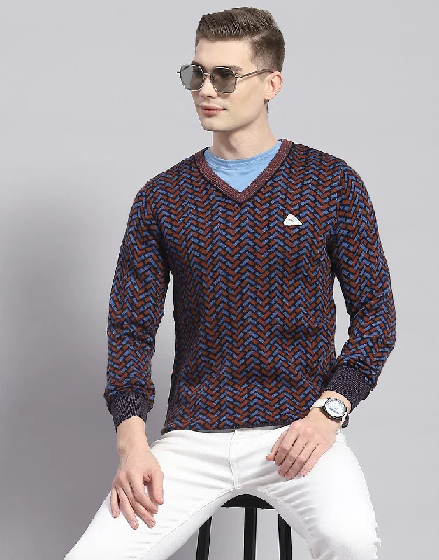 – Shop trendy clothing now.  Men Brown Self Design V Neck Full Sleeve Pullover