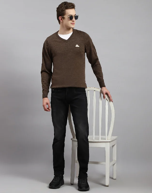  – Shop stylish items today!  Men Brown Solid V Neck Full Sleeve Pullover