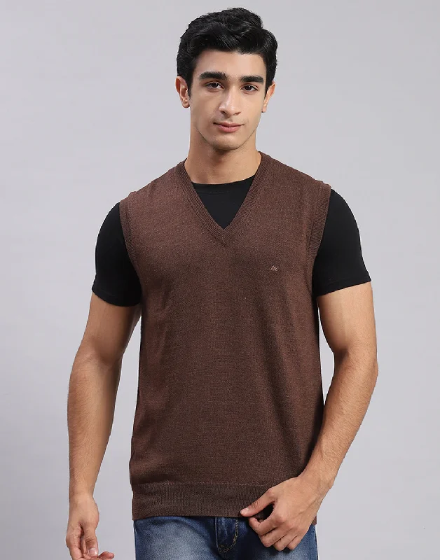 Exclusive online offer: Save 30% on all men's clothing. Men Brown Solid V Neck Sleeveless Sweater Exclusive online offer: Save 30% on all men's clothing. Men Brown Solid V Neck Sleeveless Sweater