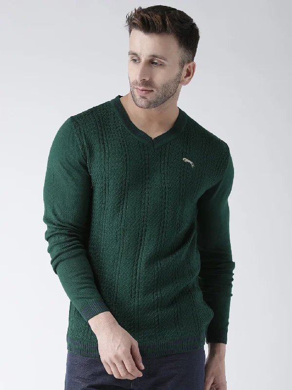 Seasonal sale  Men Green self Design Pullover