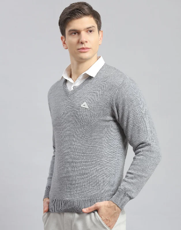 Flash sale alert! Shop fashion-forward clothing at discounted prices. Men Grey Melange Solid V Neck Full Sleeve Pullover Flash sale alert! Shop fashion-forward clothing at discounted prices. Men Grey Melange Solid V Neck Full Sleeve Pullover