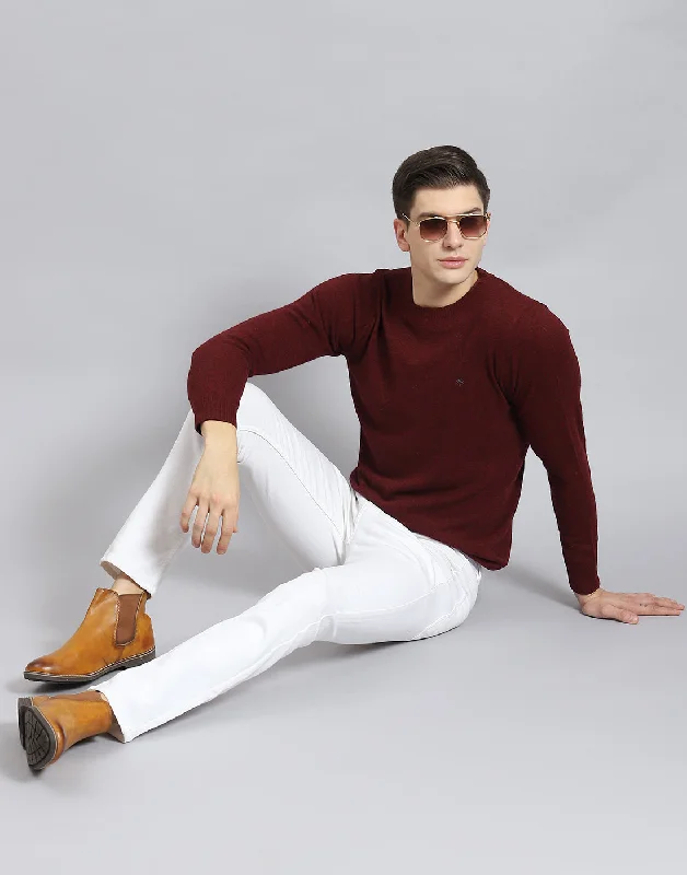 Shop stylish and affordable clothes – Men Maroon Solid Round Neck Full Sleeve Sweater Shop stylish and affordable clothes – Men Maroon Solid Round Neck Full Sleeve Sweater
