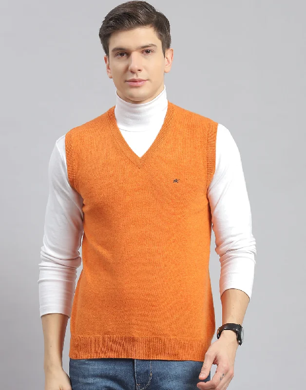 Save big on men’s casual wear – today only! Men Orange Solid V Neck Sleeveless Sweater Save big on men’s casual wear – today only! Men Orange Solid V Neck Sleeveless Sweater