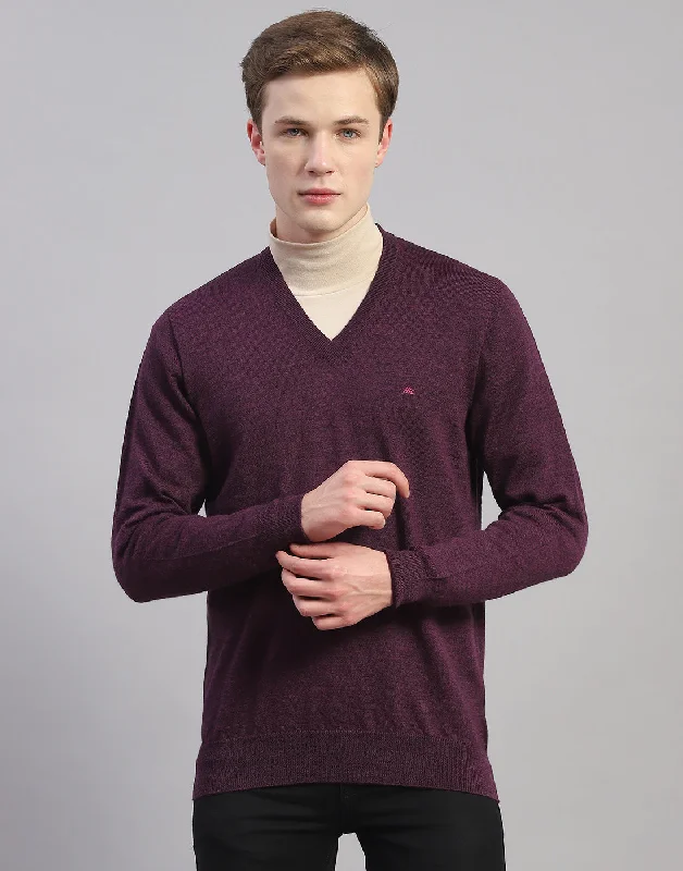 Seasonal discounts on stylish clothes – Perfect for any occasion! Men Purple Solid V Neck Full Sleeve Pullover Seasonal discounts on stylish clothes – Perfect for any occasion! Men Purple Solid V Neck Full Sleeve Pullover