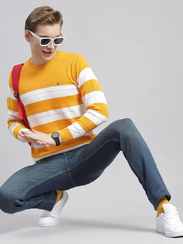 Look your best with exclusive savings on men’s fashion.  Men Yellow Stripe Round Neck Full Sleeve Sweaters/Pullovers