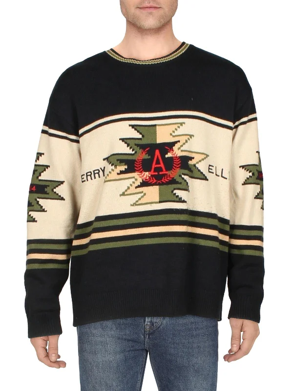 Seasonal sale  Mens Cozy Embroidered Pullover Sweater