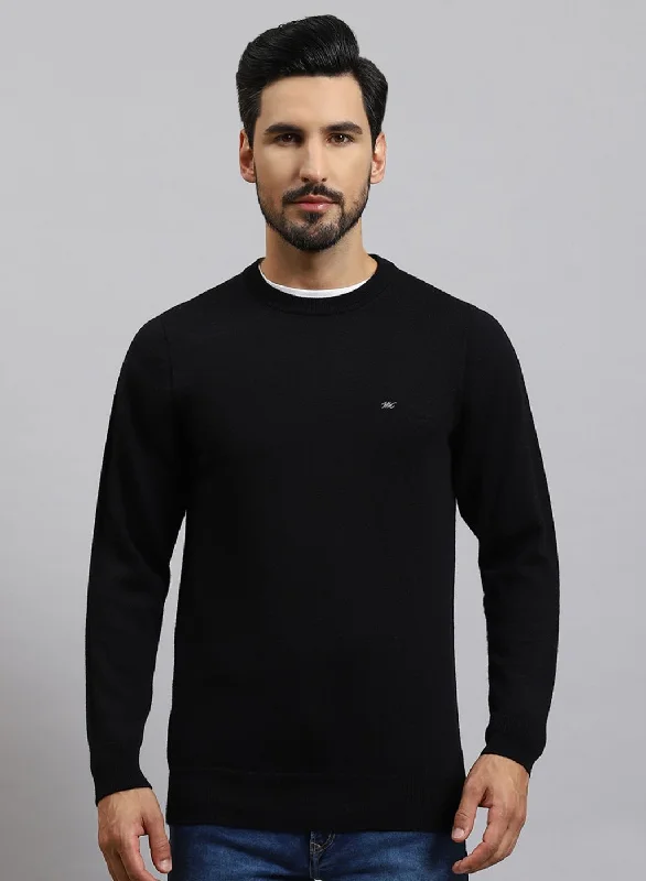 Shop the best clothing sales of the year!  Men Black Solid Pure wool Pullover
