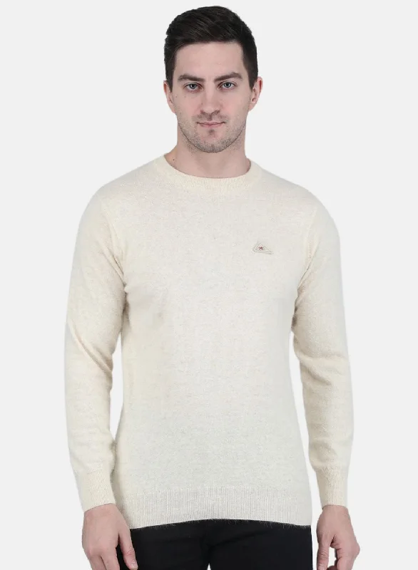 Save up to 60% on new arrivals in clothing – Shop now!  Men Cream Solid Pullover