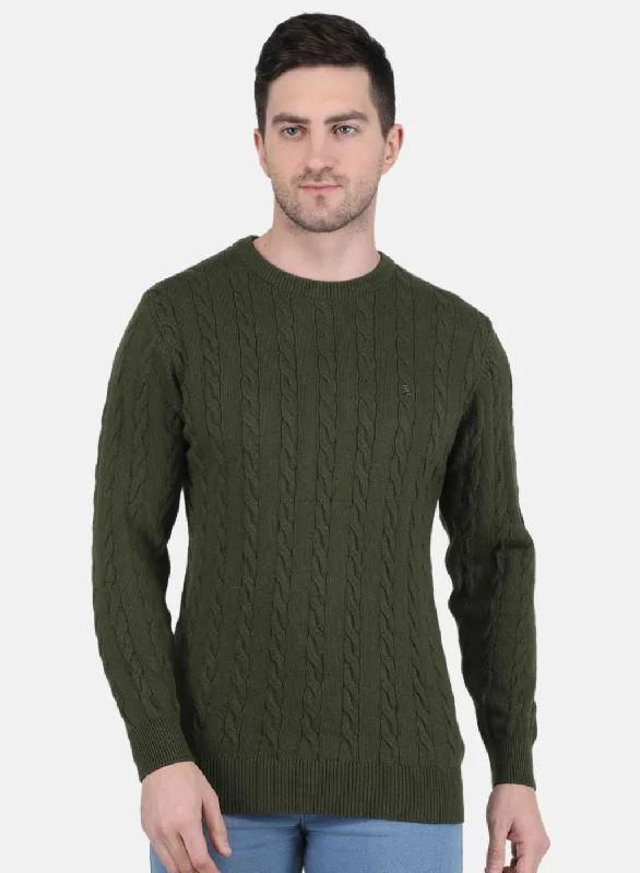 Shop the best clothing sale – Limited-time offer.  Men Green Self Design Pullover