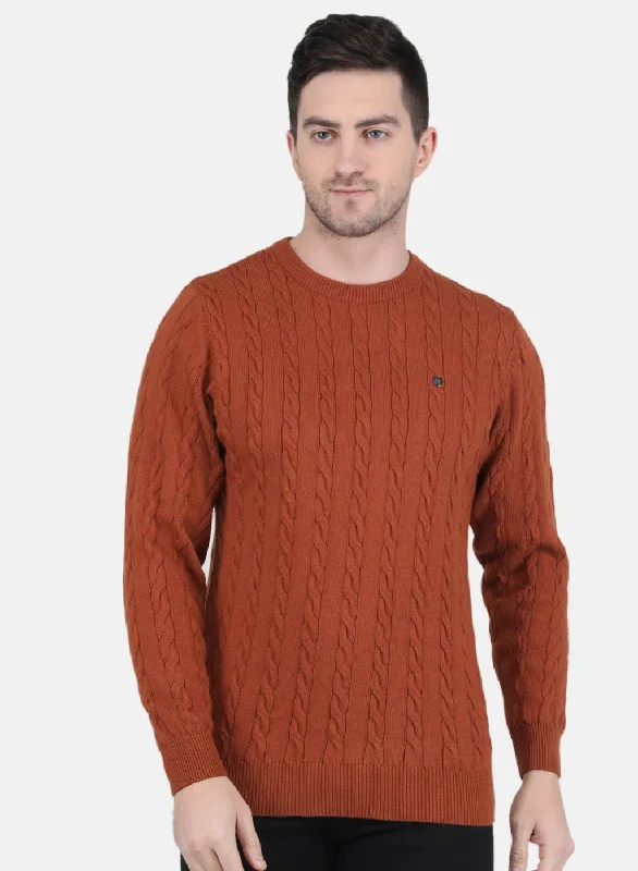 Best deals fashion – Don’t miss the latest clothing discounts. Men Rust Orange Self Design Pullover Best deals fashion – Don’t miss the latest clothing discounts. Men Rust Orange Self Design Pullover