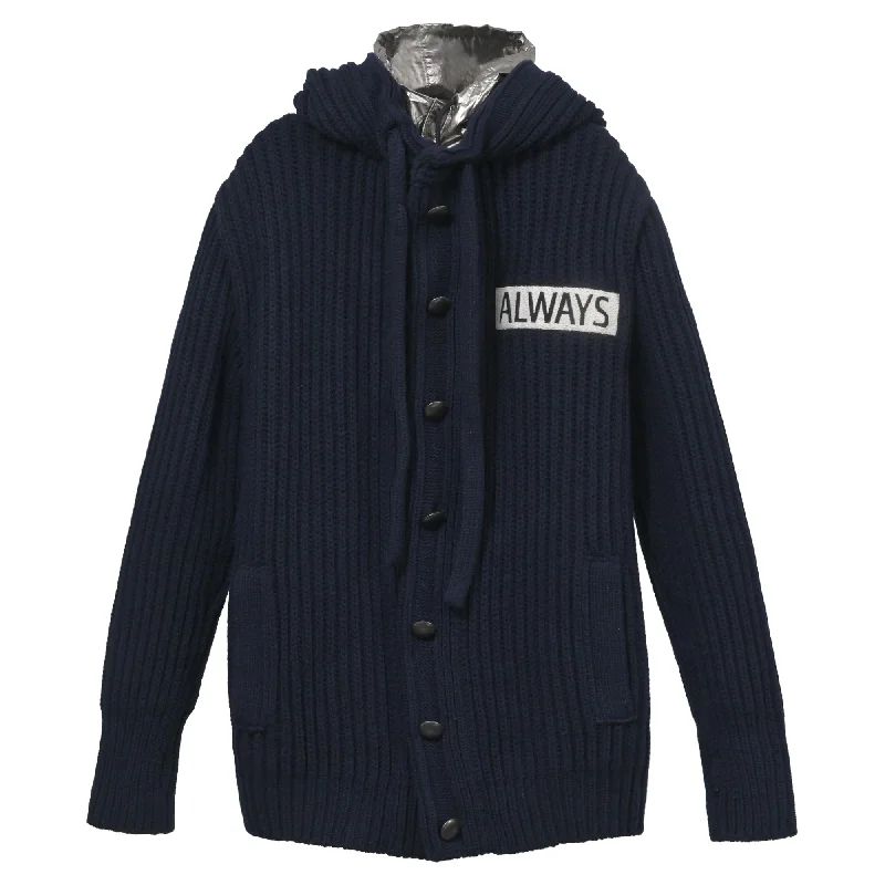Get fresh fashion for less – Shop trendy clothing at discounted prices. Valentino Garavani All Ways Knit Jacket with Metallic Hood in Blue Wool Get fresh fashion for less – Shop trendy clothing at discounted prices. Valentino Garavani All Ways Knit Jacket with Metallic Hood in Blue Wool