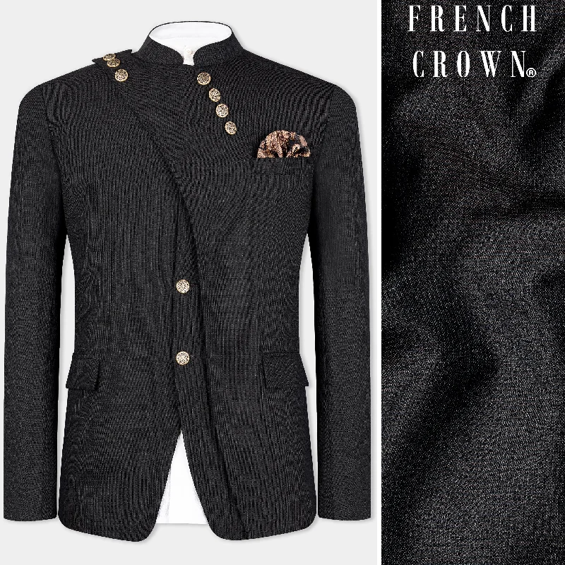 Time to shop! Men’s clothing deals you can’t resist. Baltic Sea Black Wool Rich Designer Bandhgala Blazer Time to shop! Men’s clothing deals you can’t resist. Baltic Sea Black Wool Rich Designer Bandhgala Blazer