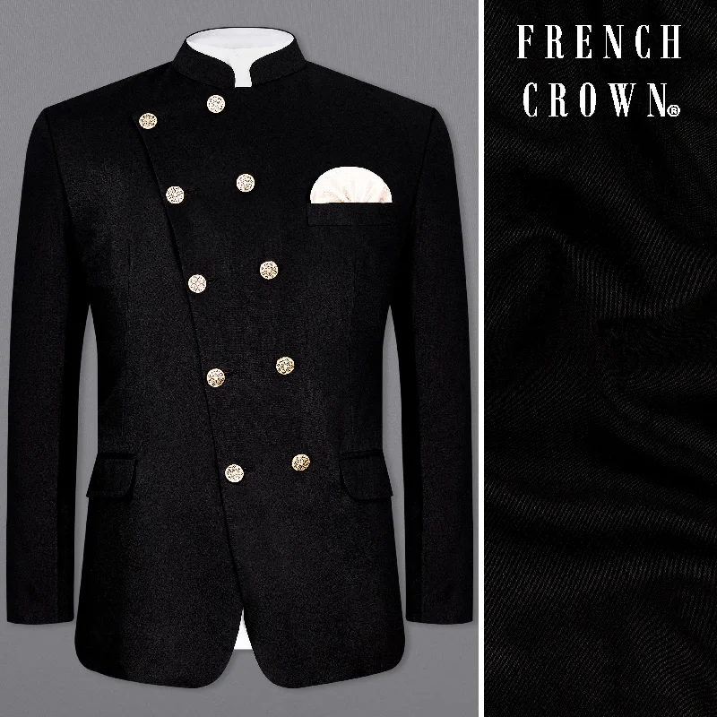 Exclusive online offer: Save 30% on all men's clothing. Jade Black Subtle Sheen Cross Placket Bandhgala Blazer Exclusive online offer: Save 30% on all men's clothing. Jade Black Subtle Sheen Cross Placket Bandhgala Blazer