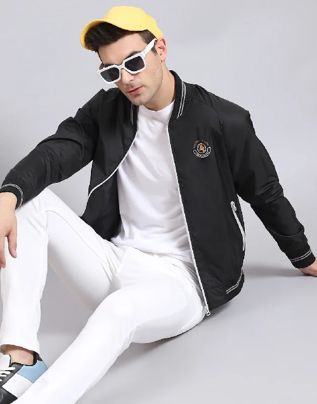 Seasonal discounts on stylish clothes – Perfect for any occasion!  Men Black Solid Mandarin Collar Full Sleeve Jacket