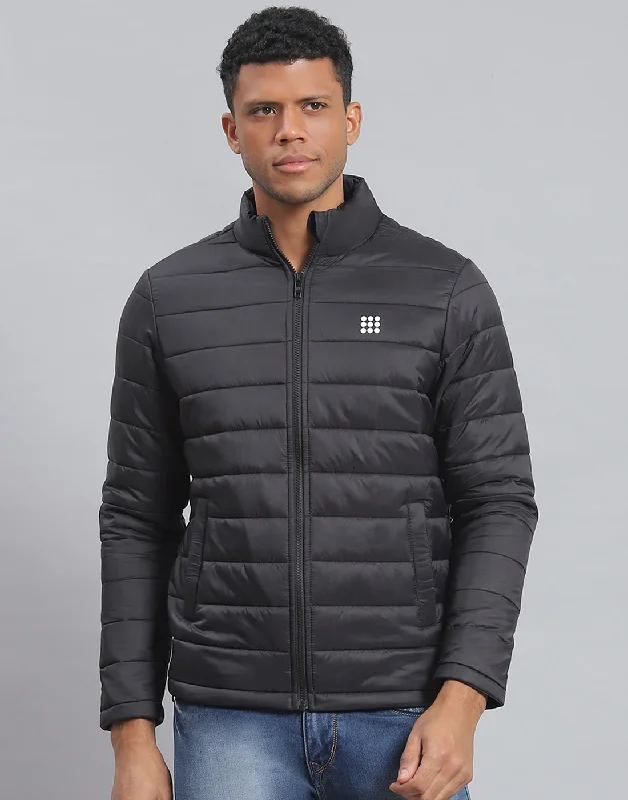 Buy more, save more –  Men Black Solid Stand Collar Full Sleeve Jacket