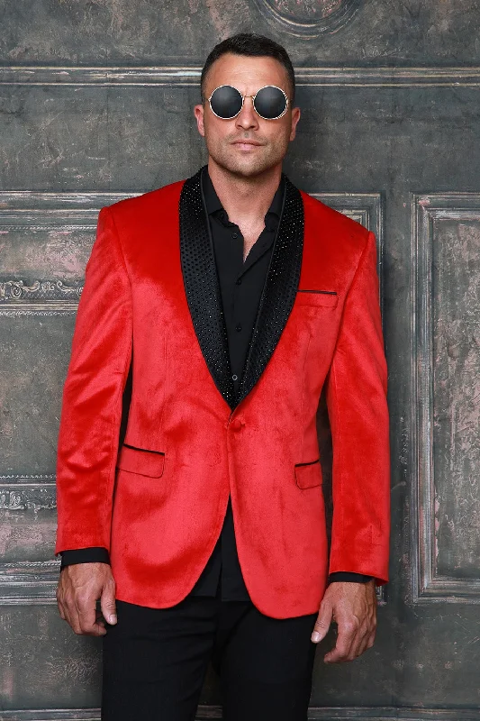 Shop the latest seasonal clothing sale – Big savings on stylish outfits. MZV-515 I MANZINI MODERN FIT VELEVET BLAZER WITH STONE I RED-BLACK Shop the latest seasonal clothing sale – Big savings on stylish outfits. MZV-515 I MANZINI MODERN FIT VELEVET BLAZER WITH STONE I RED-BLACK