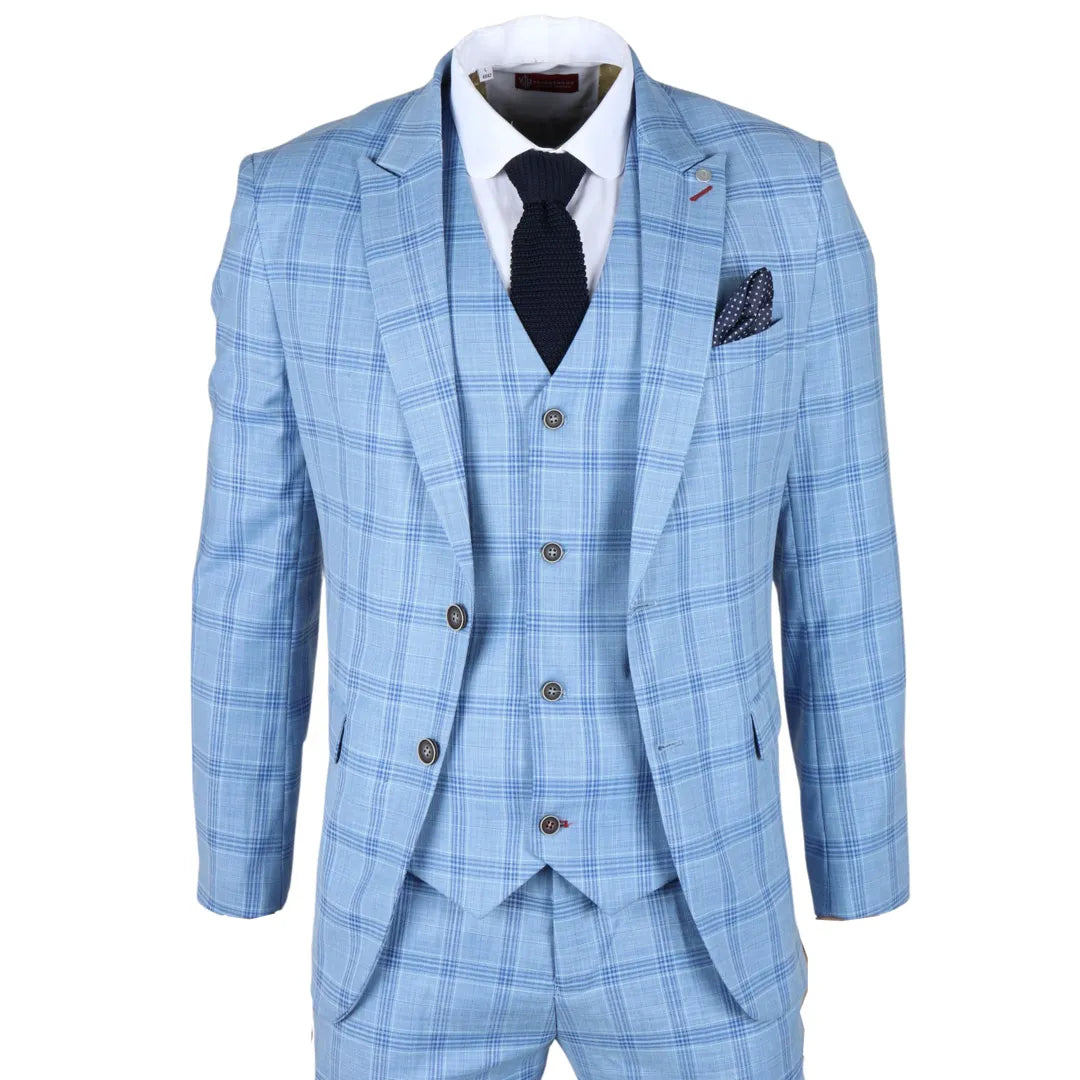Update your look for less with men’s clothing on sale.  Plowman - Men's Light Blue Checked Blazer