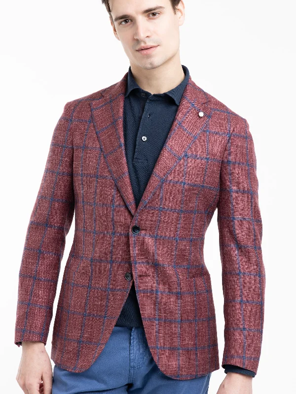 Enjoy exclusive discounts.  Red/Navy Check Wool-Silk Sport Jacket