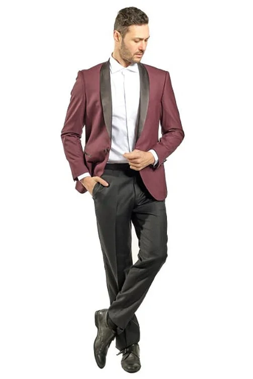 Seasonal sale  Slim Fit Shawl Lapel Burgundy Sport Jacket GB-SJ-X13