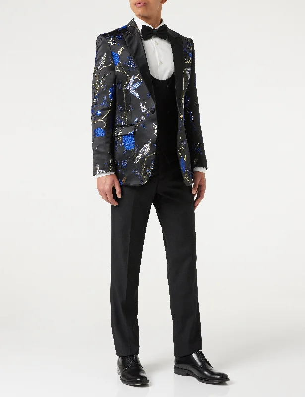 Seasonal sale  TUXEDO BLACK BLUE FLORAL BLAZER