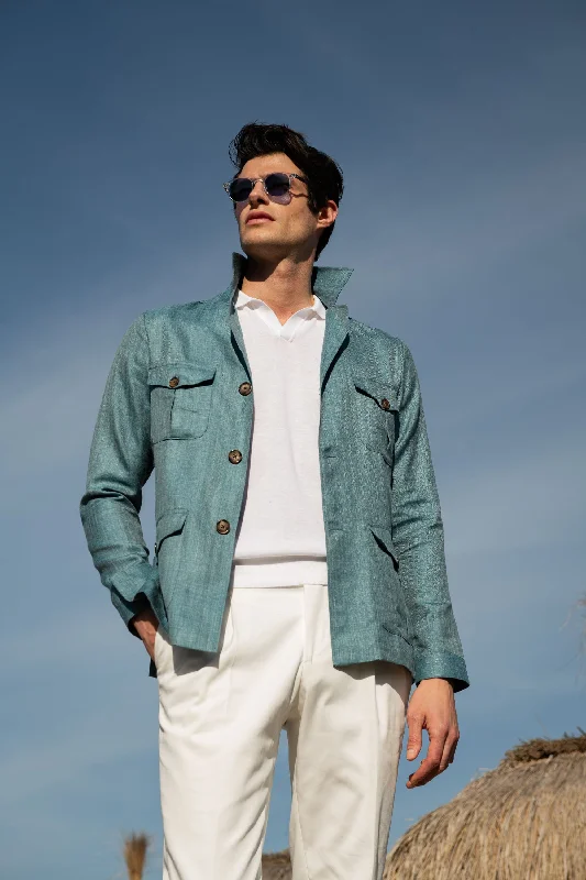 Save on stylish, high-quality clothing for every occasion – Water green Safari Jacket in Loro Piana wool silk and linen – Made in Italy Save on stylish, high-quality clothing for every occasion – Water green Safari Jacket in Loro Piana wool silk and linen – Made in Italy