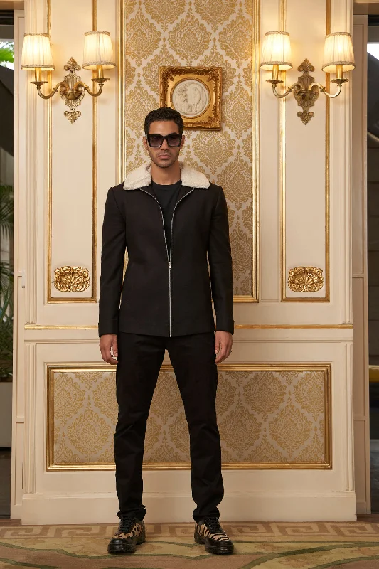 Clearance sale – shop men's clothing at discounted prices! Woolen Black Jacket With Faux Fur Collar Clearance sale – shop men's clothing at discounted prices! Woolen Black Jacket With Faux Fur Collar