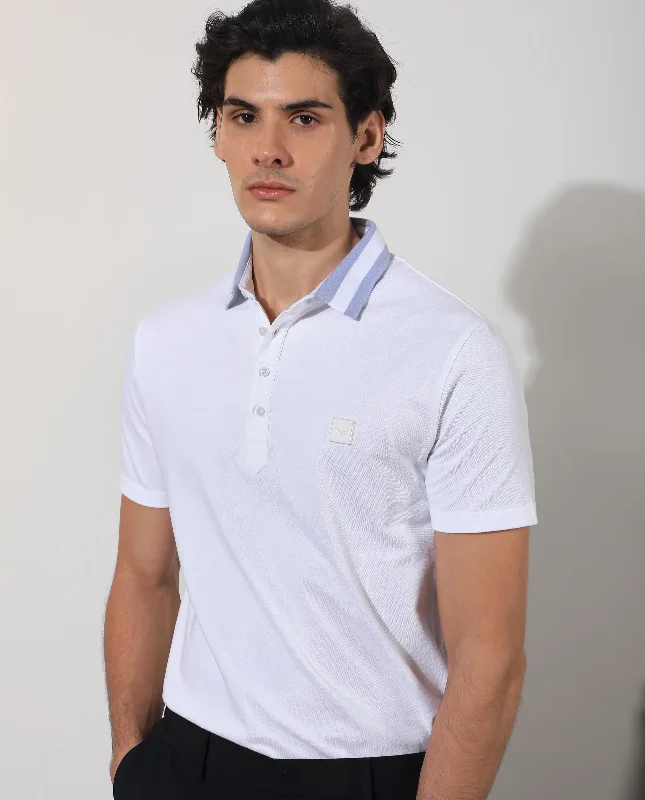 Grab your favorites before they’re gone – men’s clothing at great prices. Rare Rabbit Men's Divide White Cotton Fabric Striped Collar Half Sleeves Polo T-Shirt Grab your favorites before they’re gone – men’s clothing at great prices. Rare Rabbit Men's Divide White Cotton Fabric Striped Collar Half Sleeves Polo T-Shirt