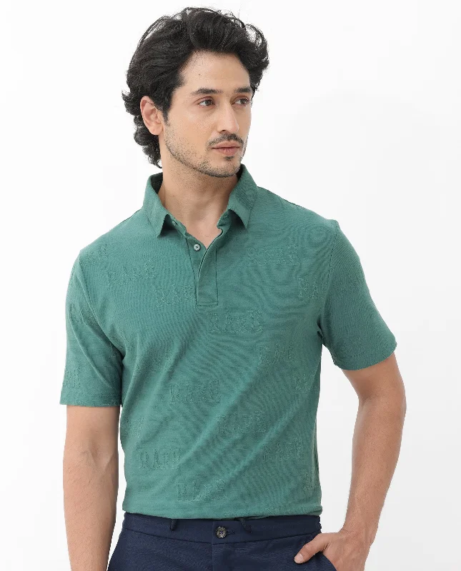 Shop affordable clothing for men  – Up to 60% off!  Rare Rabbit Mens Gesset-2 Dusky Green Short Sleeve Jacquard Textured Statement Polo T-Shirt