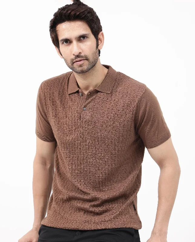 Save up to 60% on new arrivals in clothing – Shop now! Rare Rabbit Men's Lincos Brown Cotton Fabric Collared Neck Half Sleeves Textured Polo T-Shirt Save up to 60% on new arrivals in clothing – Shop now! Rare Rabbit Men's Lincos Brown Cotton Fabric Collared Neck Half Sleeves Textured Polo T-Shirt
