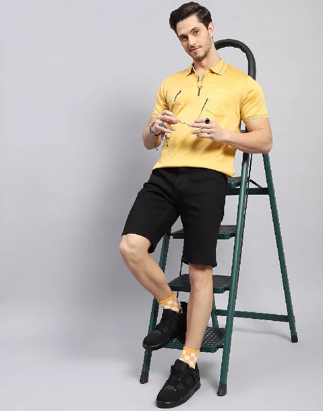 – Shop now and save big.  Men Mustard Solid Polo Collar Half Sleeve T-Shirt