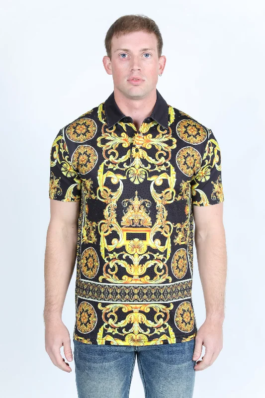 Shop the best fashion at prices you can’t beat. Mens Modern Fit Stretch Baroque Print Polo with Rhinestones Shop the best fashion at prices you can’t beat. Mens Modern Fit Stretch Baroque Print Polo with Rhinestones