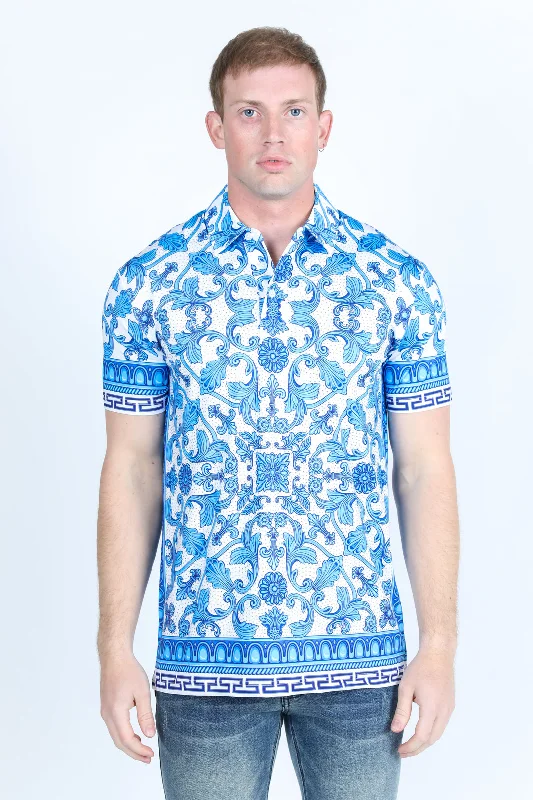 Clearance sale – shop men's clothing at discounted prices!  Mens Modern Fit Stretch Baroque Print Polo with Rhinestones