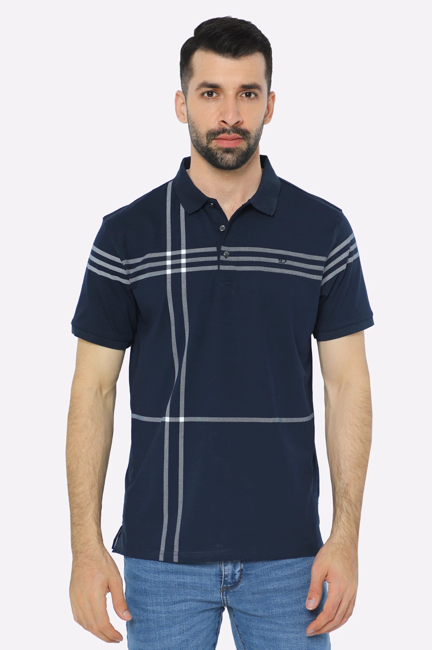 Seasonal sale  Navy Blue Yarn Dyed Polo