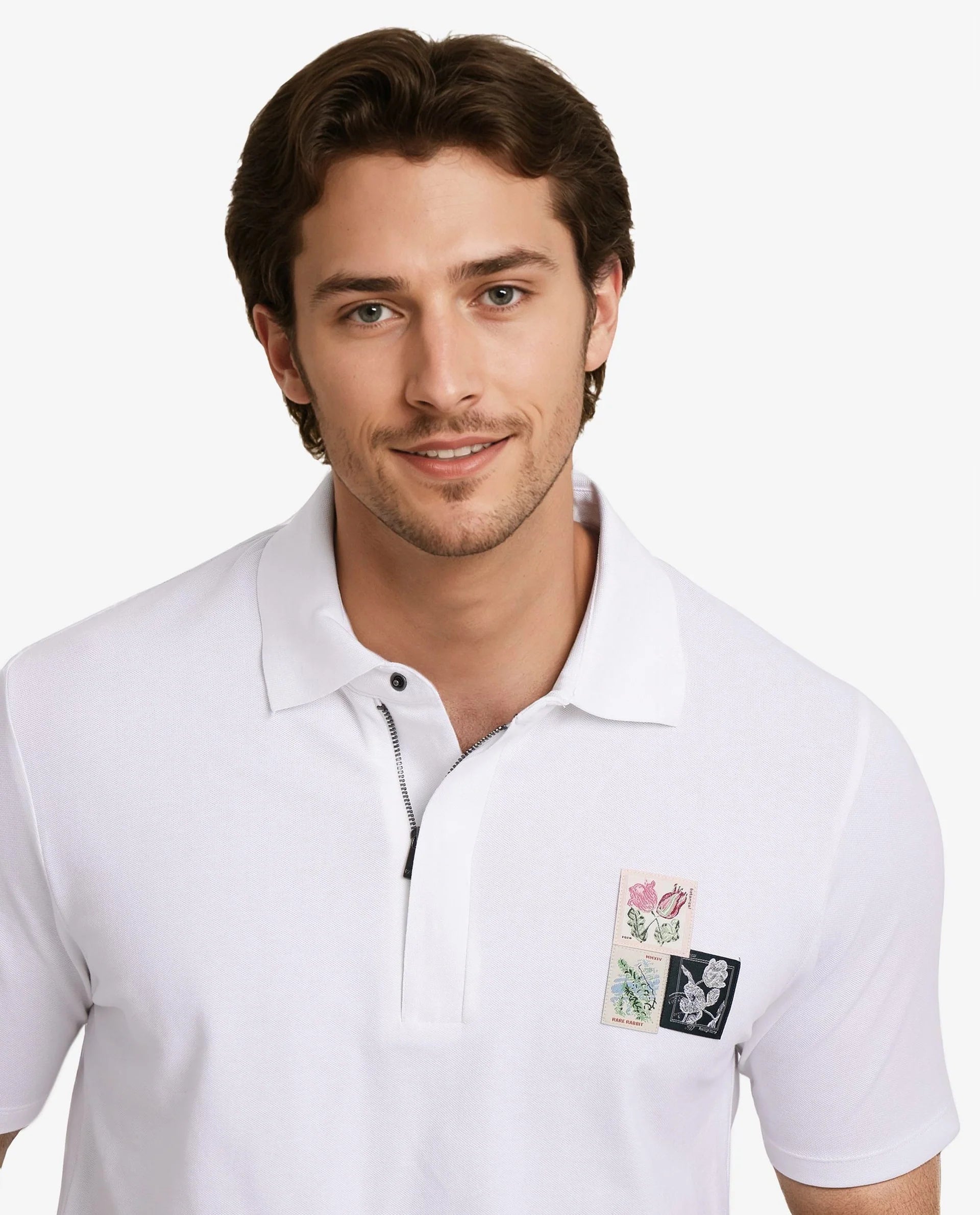 Save more with our buy-more, save-more deals on men’s fashion. Rare Rabbit Men Nesco White Short Sleeve Regular Collar Zipper Closure Floral Applique Polo T-Shirt Save more with our buy-more, save-more deals on men’s fashion. Rare Rabbit Men Nesco White Short Sleeve Regular Collar Zipper Closure Floral Applique Polo T-Shirt