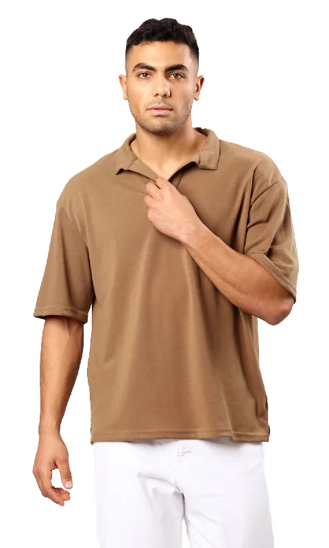 Fresh clothing styles are here – Shop now for exclusive discounts! O179243 Light Brown Relaxed Polo Shirt With Open Neck Fresh clothing styles are here – Shop now for exclusive discounts! O179243 Light Brown Relaxed Polo Shirt With Open Neck