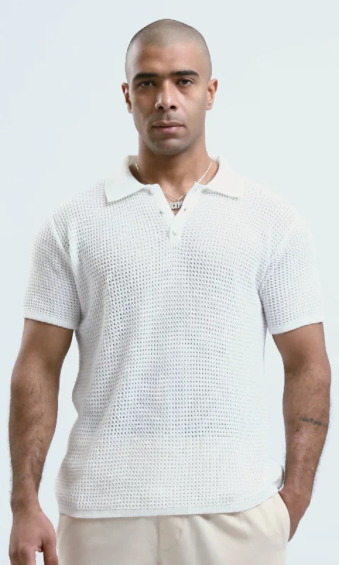 Clearance sale – shop men's clothing at discounted prices! O182756 Buttoned Neck White Knitted Polo Shirt Clearance sale – shop men's clothing at discounted prices! O182756 Buttoned Neck White Knitted Polo Shirt