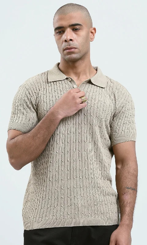 Shop now and enjoy massive savings on stylish clothing for all seasons. O183061 Buttoned Neck Beige Knitted Polo Shirt Shop now and enjoy massive savings on stylish clothing for all seasons. O183061 Buttoned Neck Beige Knitted Polo Shirt
