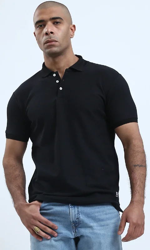Buy more, save more –  O188327 Regular Fit Black Solid Buttoned Polo Shirt