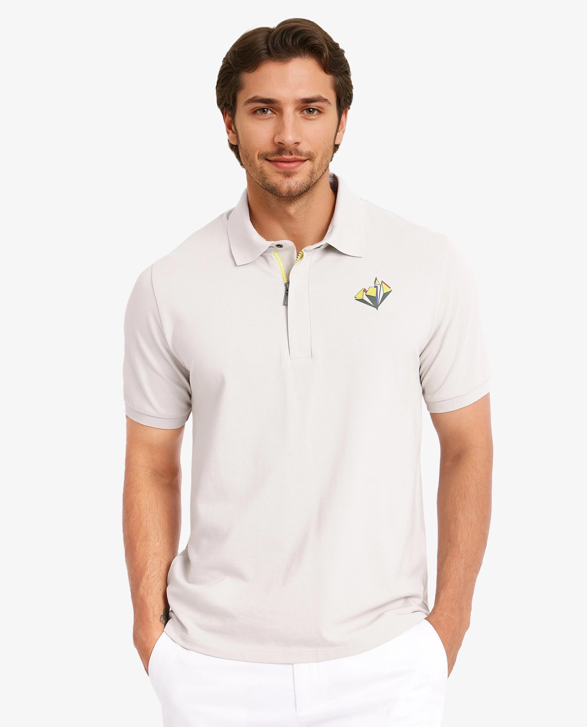 Buy now, pay later – exclusive savings on men’s clothing. Rare Rabbit Men Palmer Beige Cotton Lycra Short Sleeve Snap Button and Zip Closure Plain With Chest Graphic Print Polo T-Shirt Buy now, pay later – exclusive savings on men’s clothing. Rare Rabbit Men Palmer Beige Cotton Lycra Short Sleeve Snap Button and Zip Closure Plain With Chest Graphic Print Polo T-Shirt