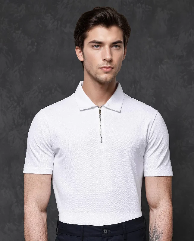 Shop online now for exclusive savings on men’s clothing. Rare Rabbit Mens Prin-1 White Cotton Fabric Collared Neck Zipper Closure Half Sleeves Polo T-Shirt Shop online now for exclusive savings on men’s clothing. Rare Rabbit Mens Prin-1 White Cotton Fabric Collared Neck Zipper Closure Half Sleeves Polo T-Shirt