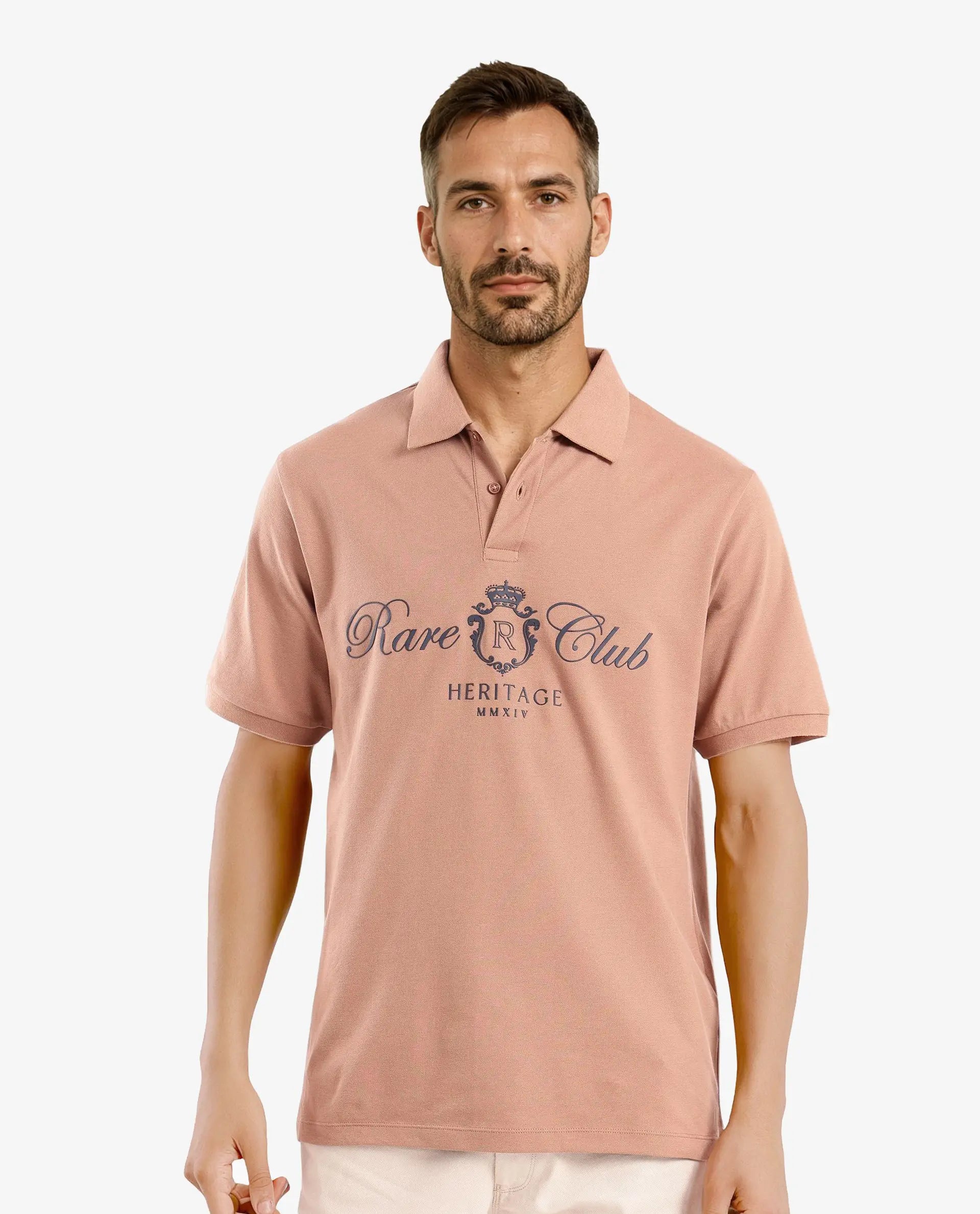 Shop clothing essentials at a fraction of the price –  Rare Rabbit Men Rem Light Brown Short Sleeve Collared Neck Plain Polo