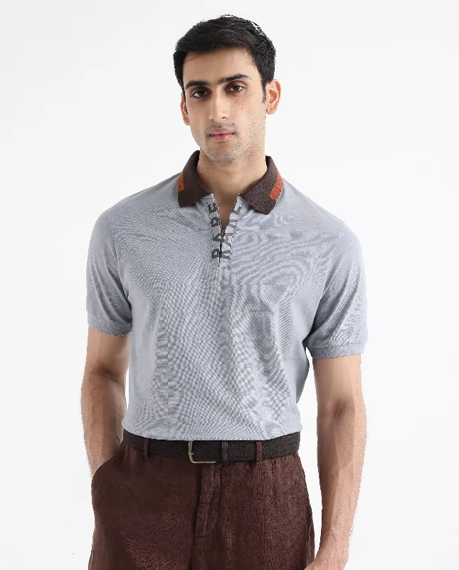 Shop now and enjoy massive savings on stylish clothing for all seasons.  Rare Rabbit Men's Rique Light Grey Cotton Fabric Short Sleeve Zipper Closure Plain Knitted Polo T-Shirt