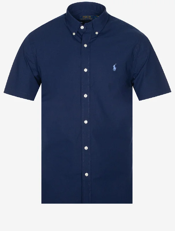 Seasonal sale  Short Sleeve Plain Buttondown Shirt Cruise Navy