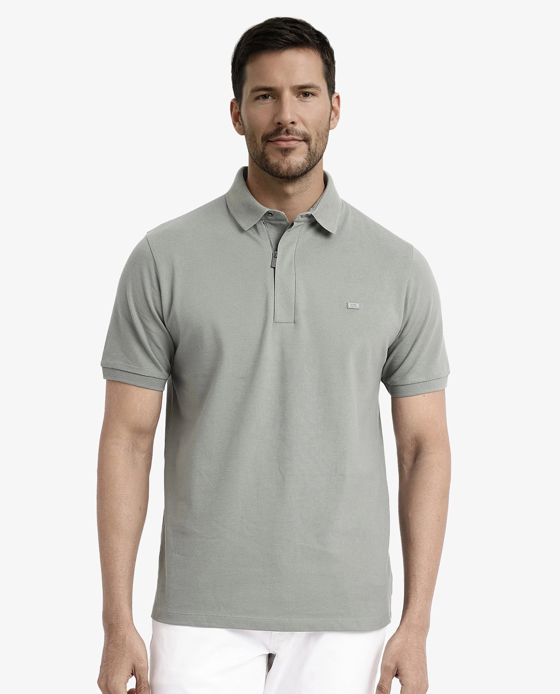 Shop affordable clothing for all occasions – Rare Rabbit Men Salis-2 Dusky Green Cotton Fabric Collared Neck Zipper And Snap Button Closure Half Sleeves Polo T-Shirt Shop affordable clothing for all occasions – Rare Rabbit Men Salis-2 Dusky Green Cotton Fabric Collared Neck Zipper And Snap Button Closure Half Sleeves Polo T-Shirt